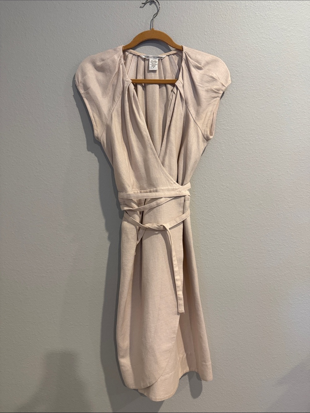 Diane Von Furstenberg Soft Beige Wrap Midi Dress